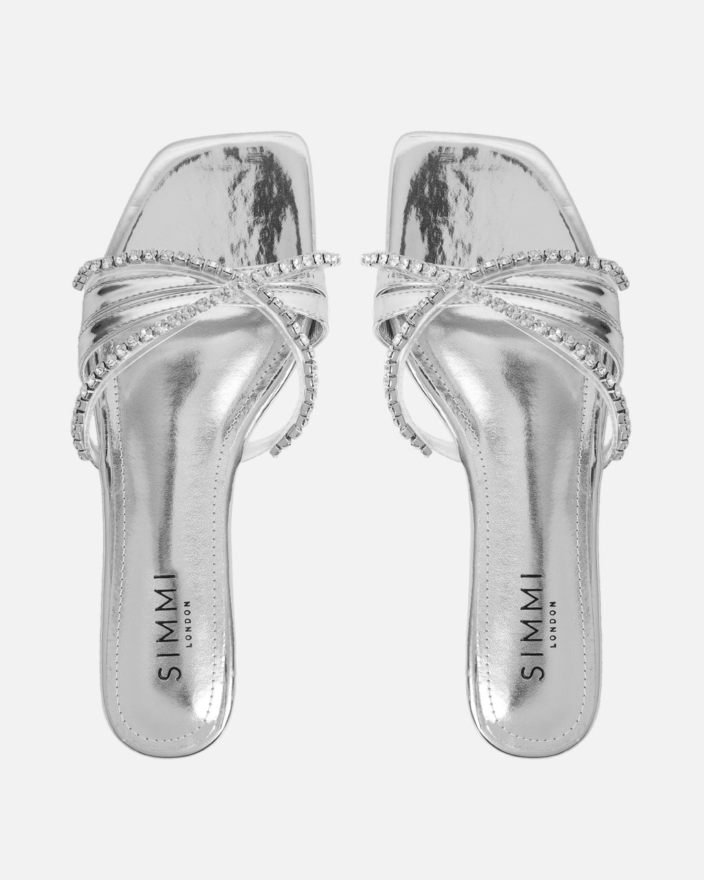 Astana Silver Mirror Diamante Flat Sandals