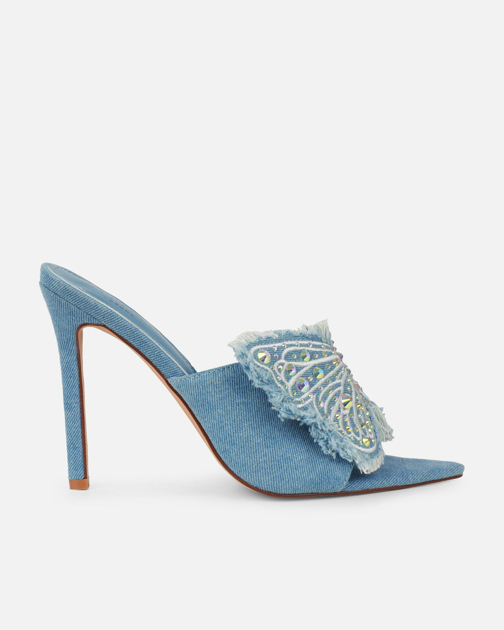 Seema Denim Blue Butterfly Detail Heeled Mules