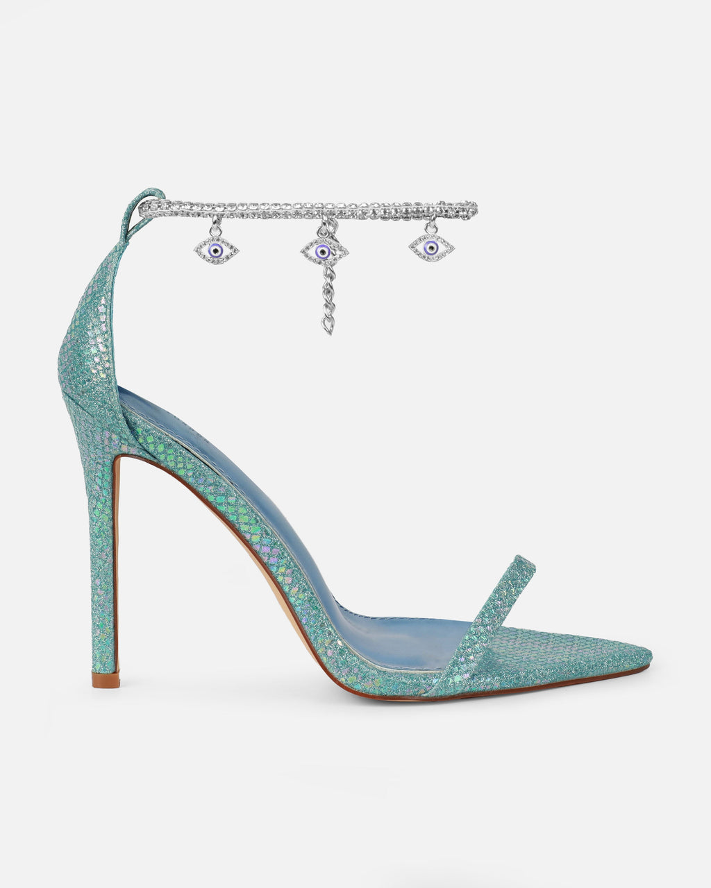 Spirit Blue Glitter Evil Eye Anklet Stiletto Heels