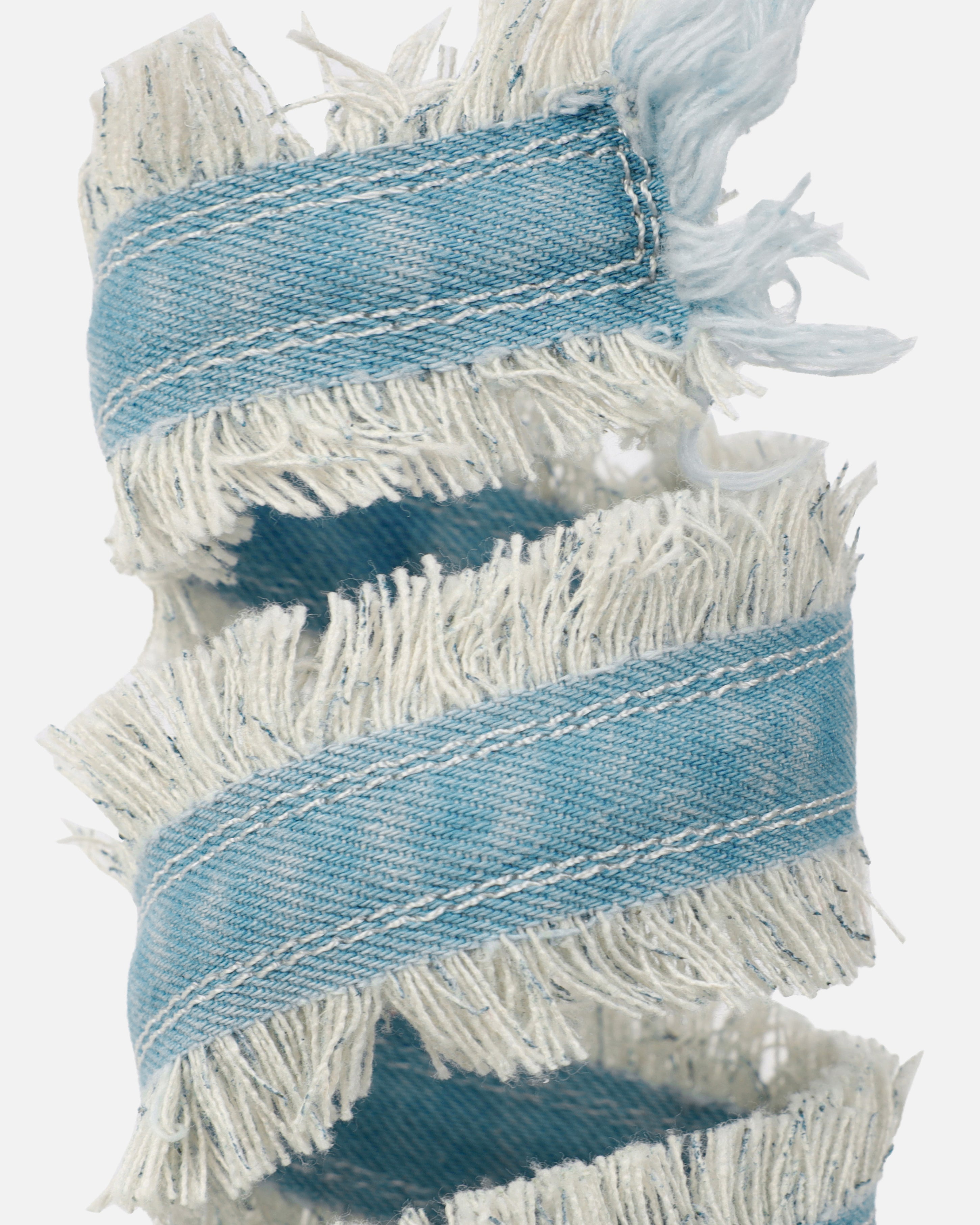 Sonya Blue Denim Frayed Spiral Heeled Sandals