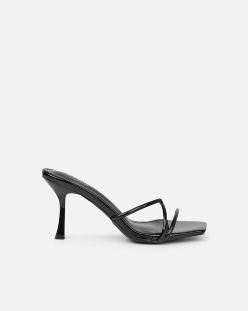 Shadee Black Patent Mid Heeled Sandals
