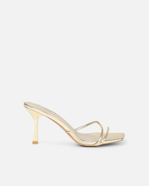 Shadee Gold Mirror Mid Heeled Sandals