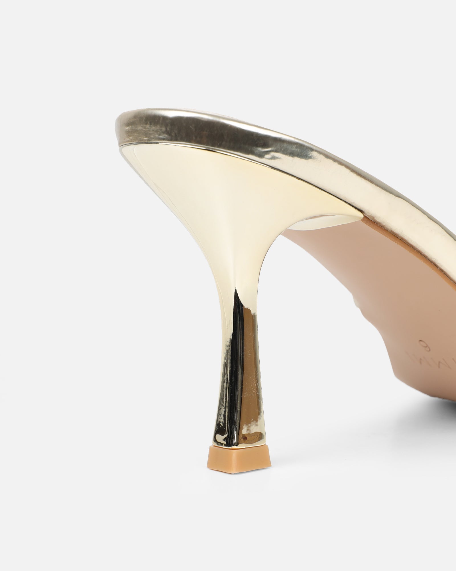 Shadee Gold Mirror Mid Heeled Sandals