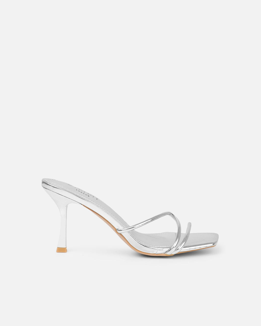 Shadee Silver Mirror Mid Heeled Sandals