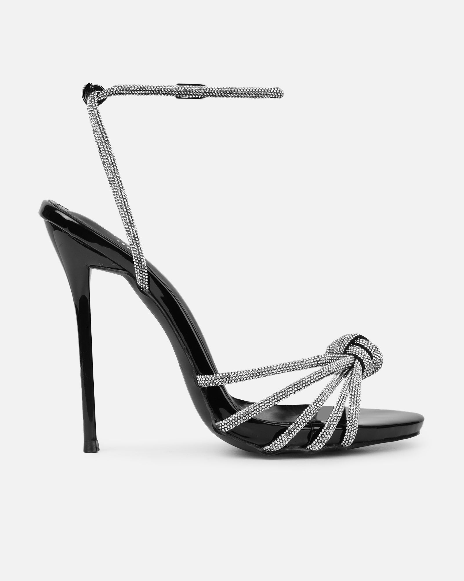 Sharon Black Patent Diamante Heeled Sandals