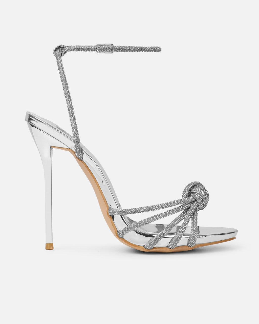 Sharon Silver Mirror Diamante Heeled Sandals