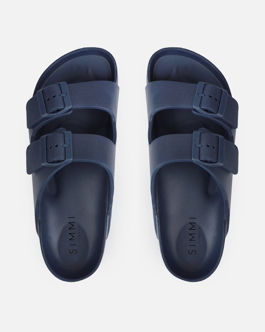 Shells Navy Double Strap Moulded Flat Sandals