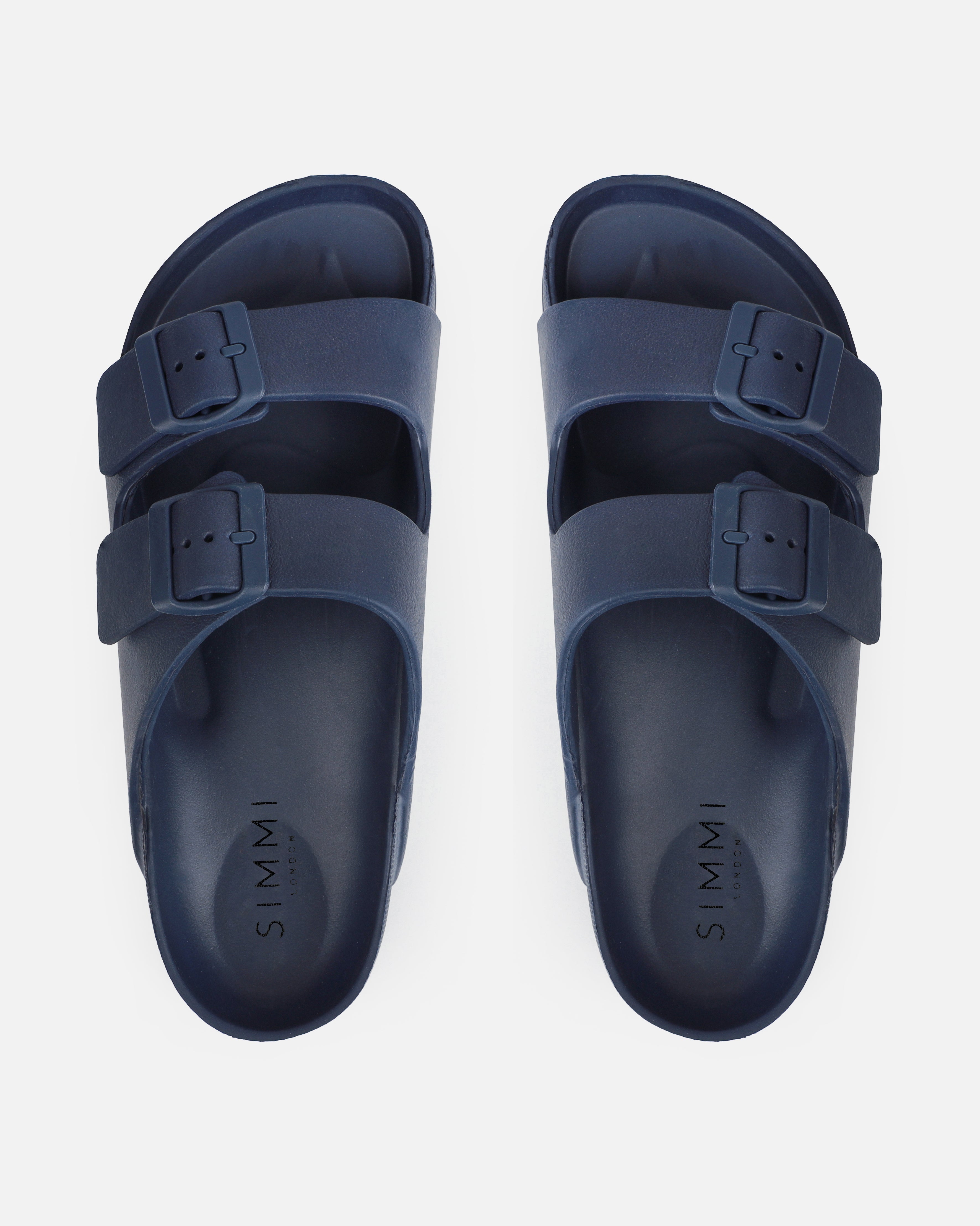 Shells Navy Double Strap Moulded Flat Sandals