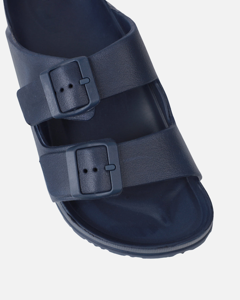 Shells Navy Double Strap Moulded Flat Sandals