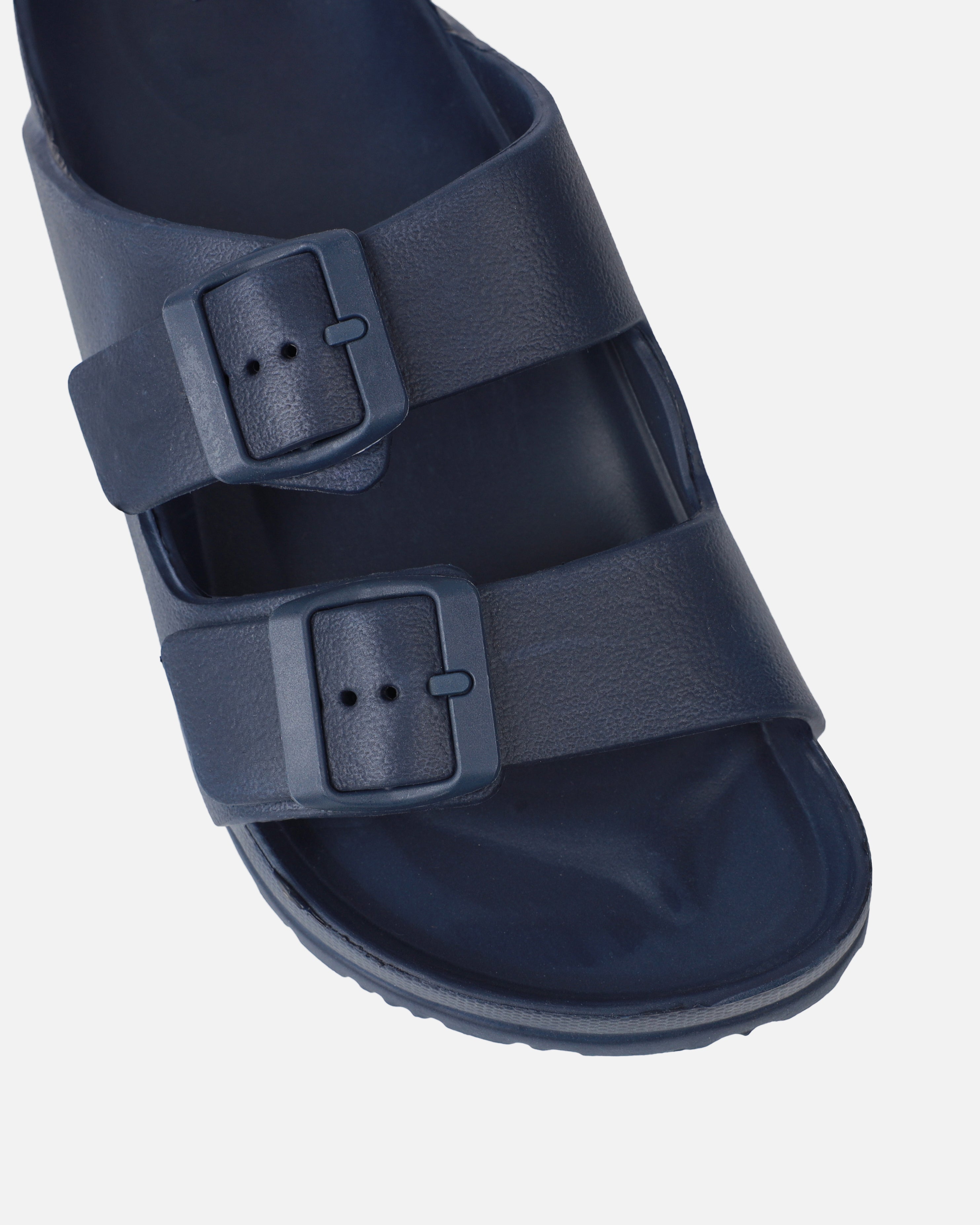 Shells Navy Double Strap Moulded Flat Sandals