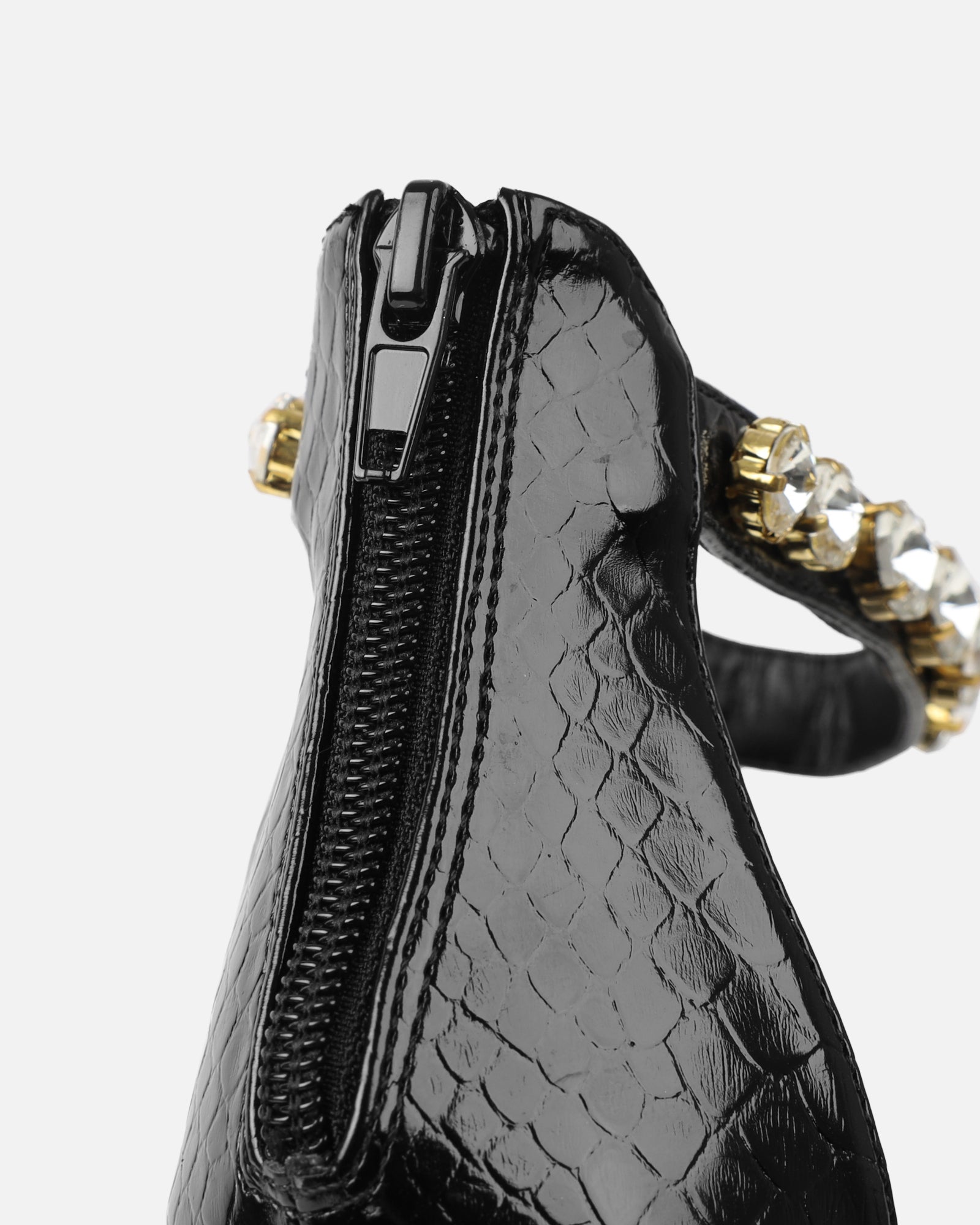 Shivi Black Faux Snake Diamante Heeled Sandals