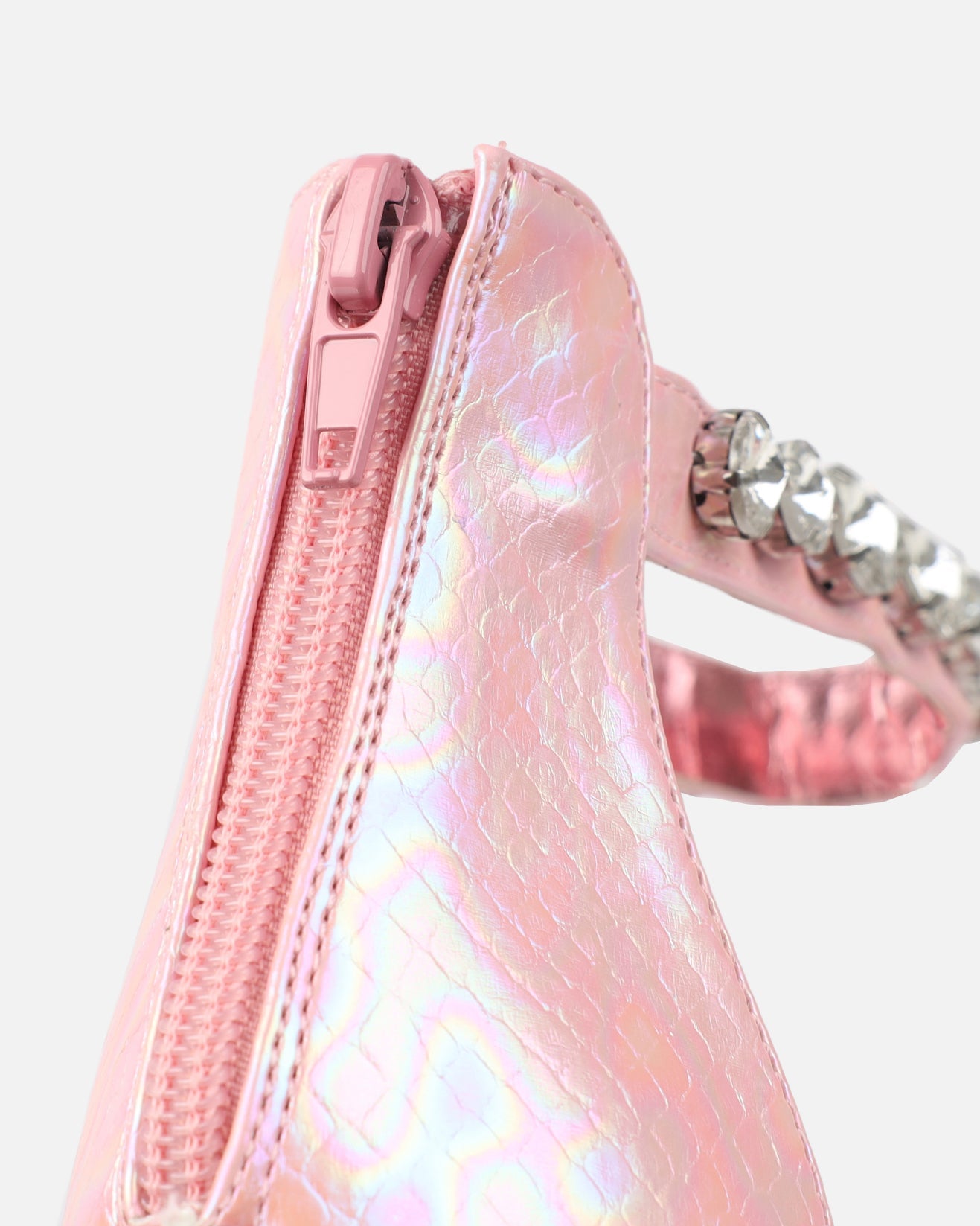 Shivi Pink Faux Snake Diamante Heeled Sandals
