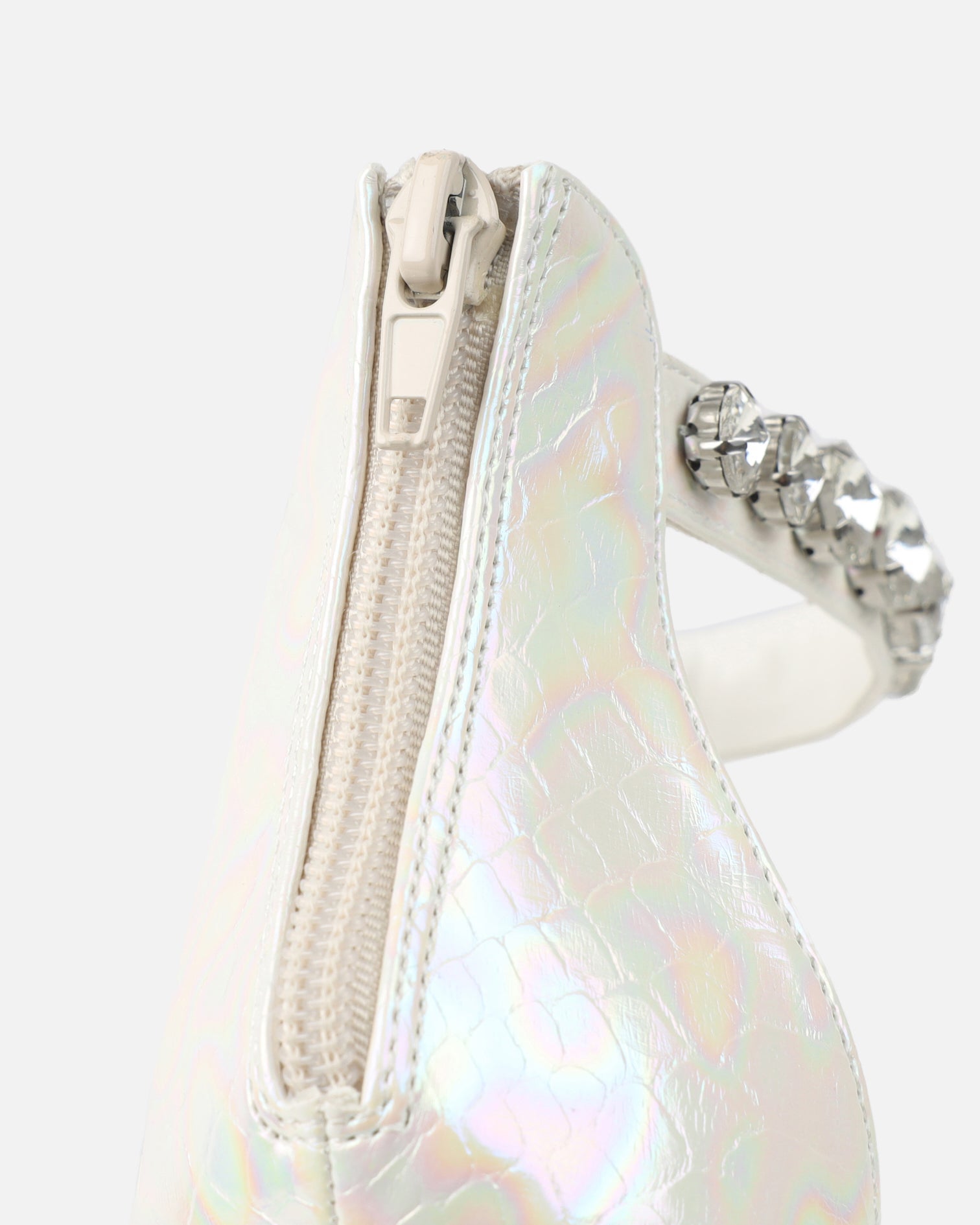 Shivi White Faux Snake Diamante Heeled Sandals