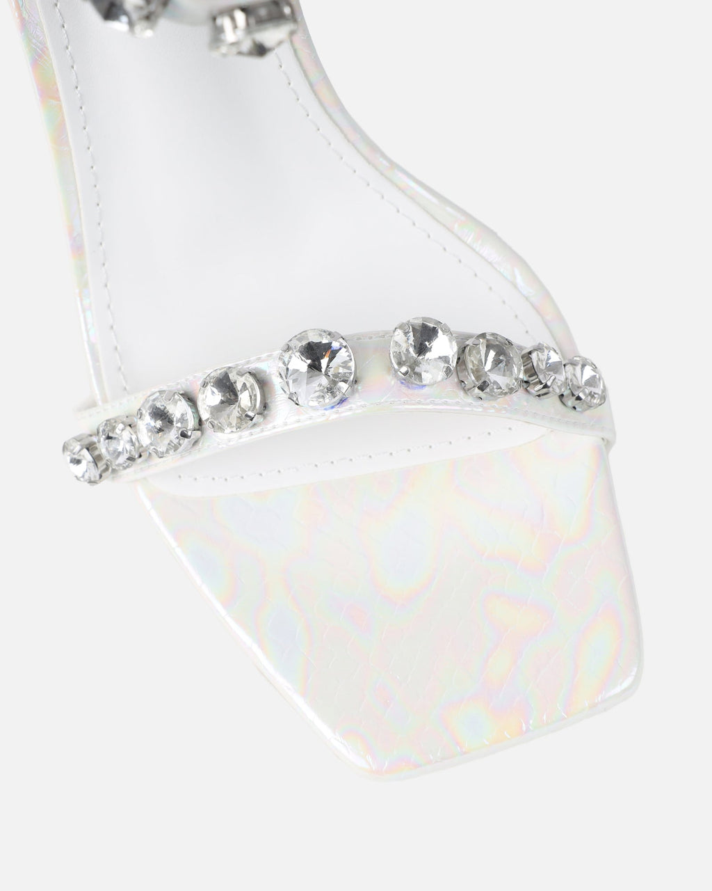 Shivi White Faux Snake Diamante Heeled Sandals