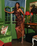 Élodie Chocolate Satin Drape Maxi Skirt
