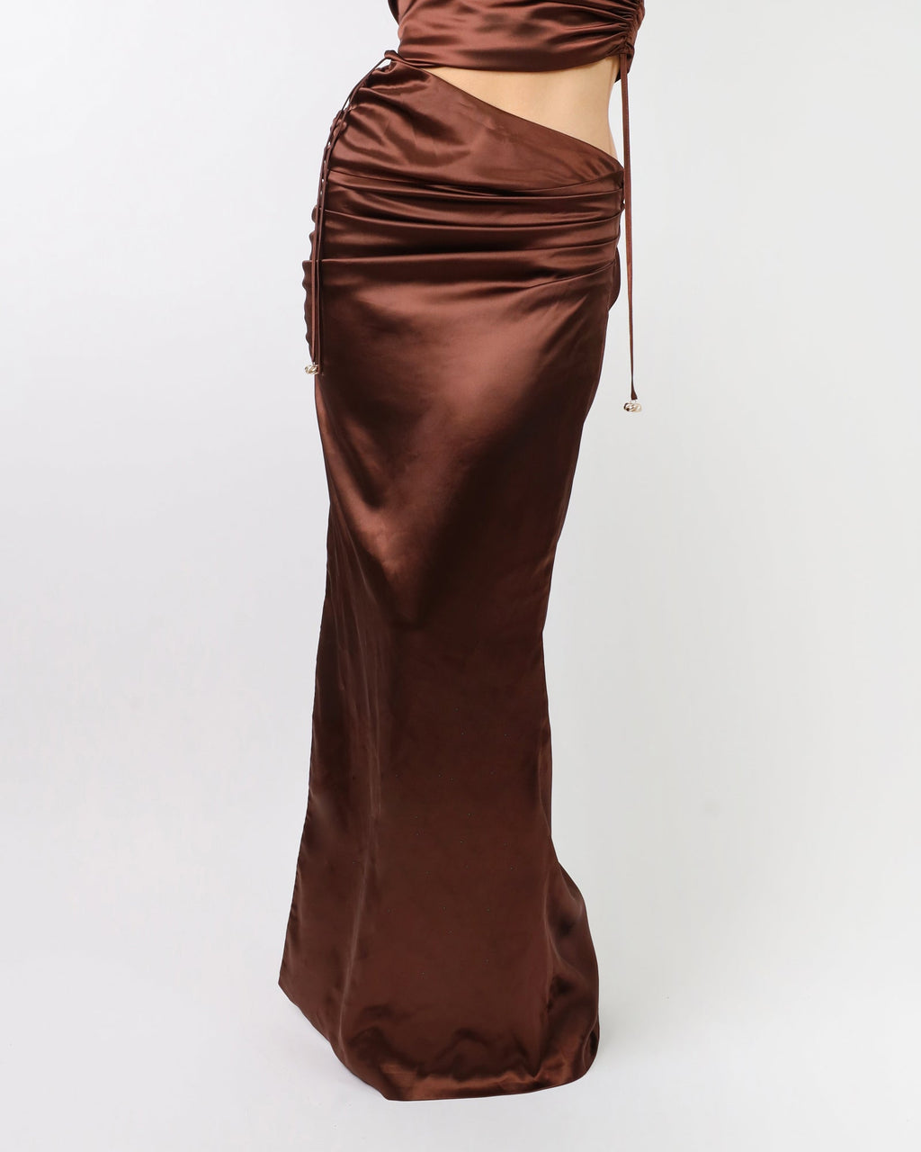 Élodie Chocolate Satin Drape Maxi Skirt