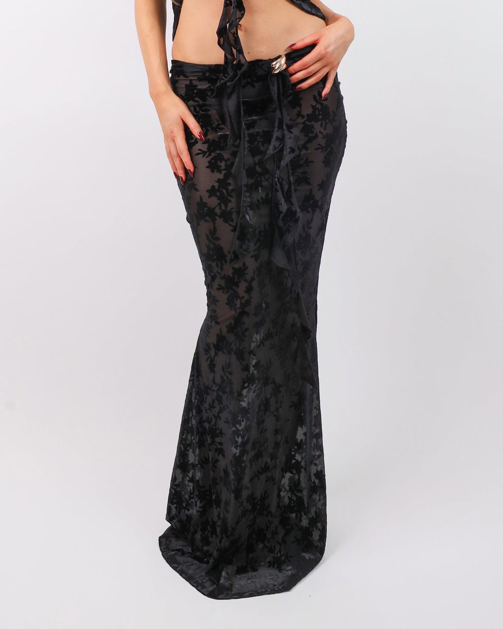 Daphne Black Devore Maxi Skirt