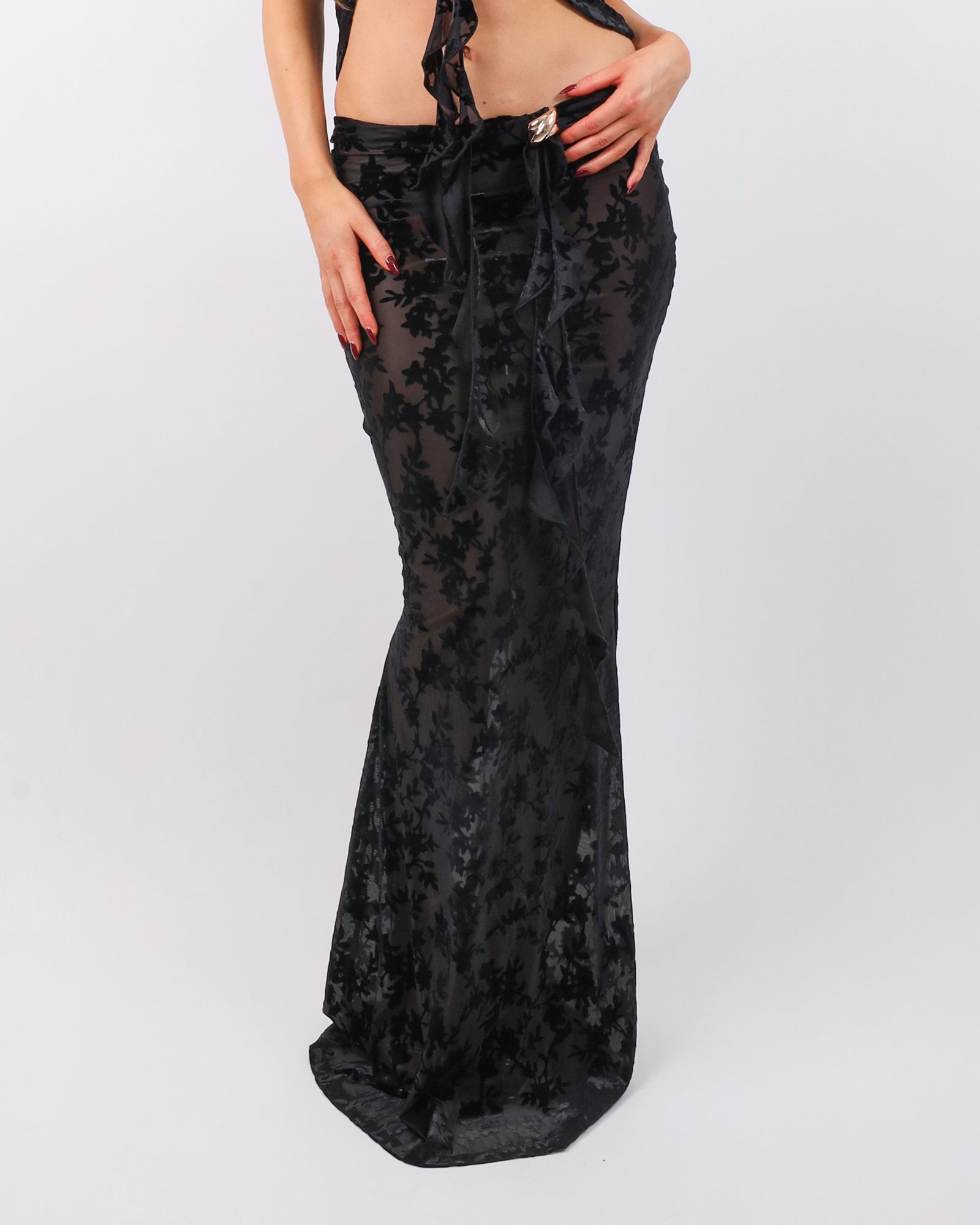 Daphne Black Devore Maxi Skirt