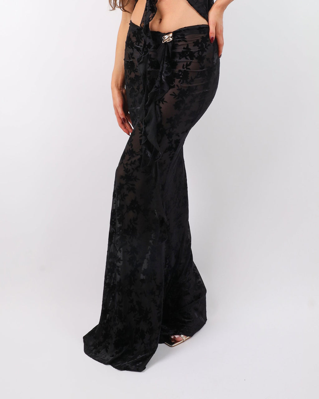 Daphne Black Devore Maxi Skirt