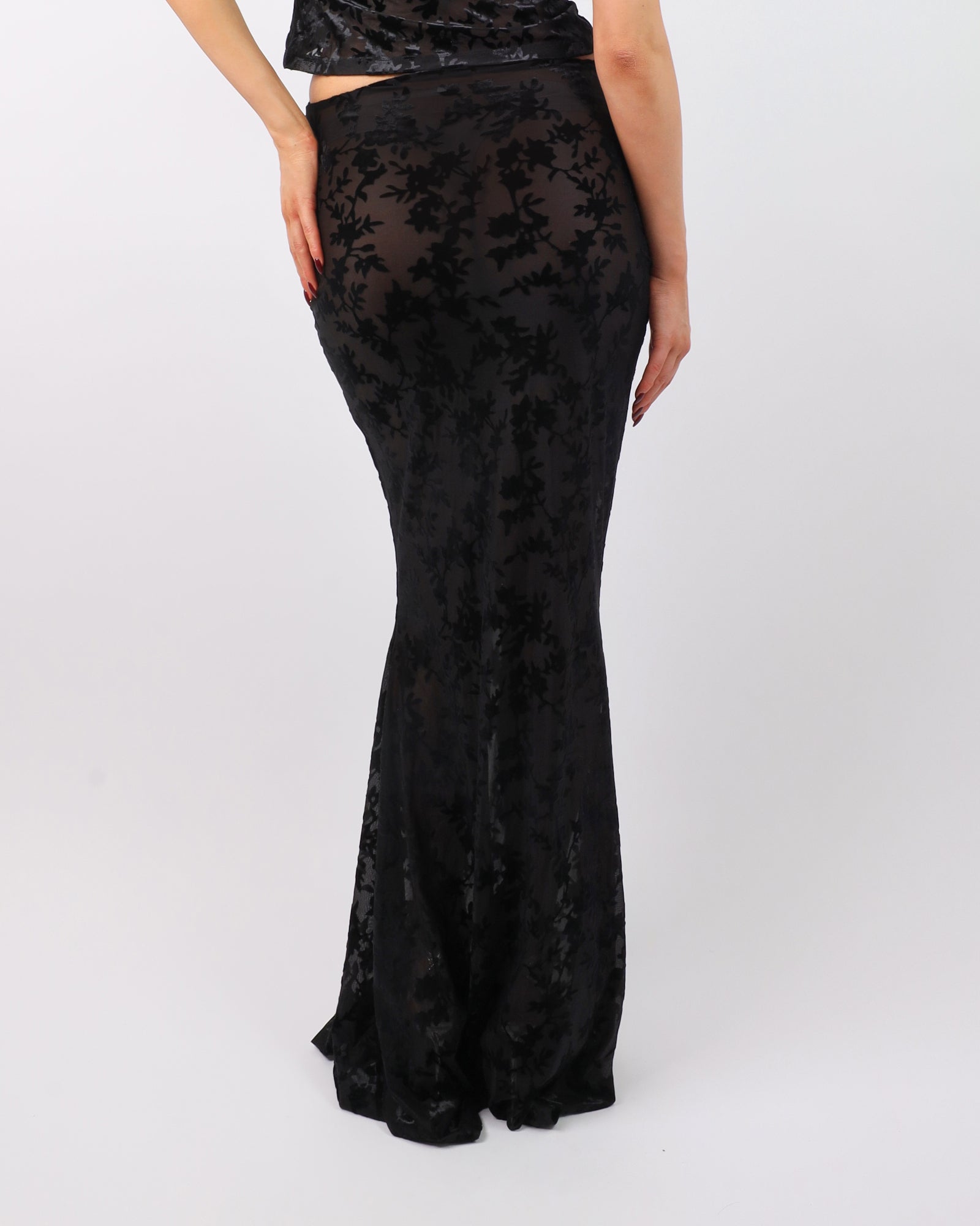 Daphne Black Devore Maxi Skirt