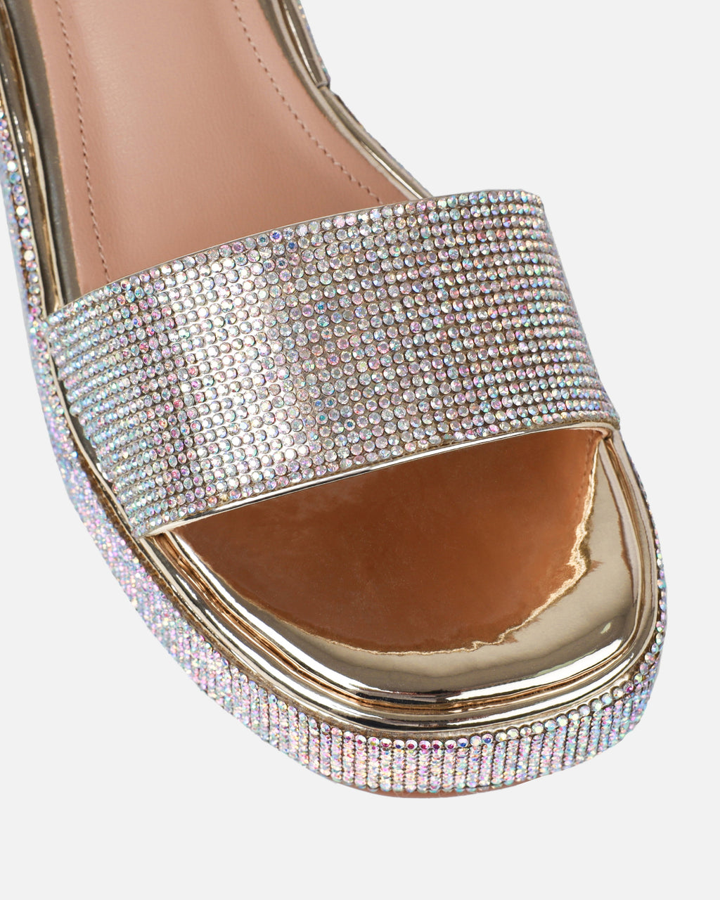 Brittany Gold Mirror Diamante Flatform Sandals