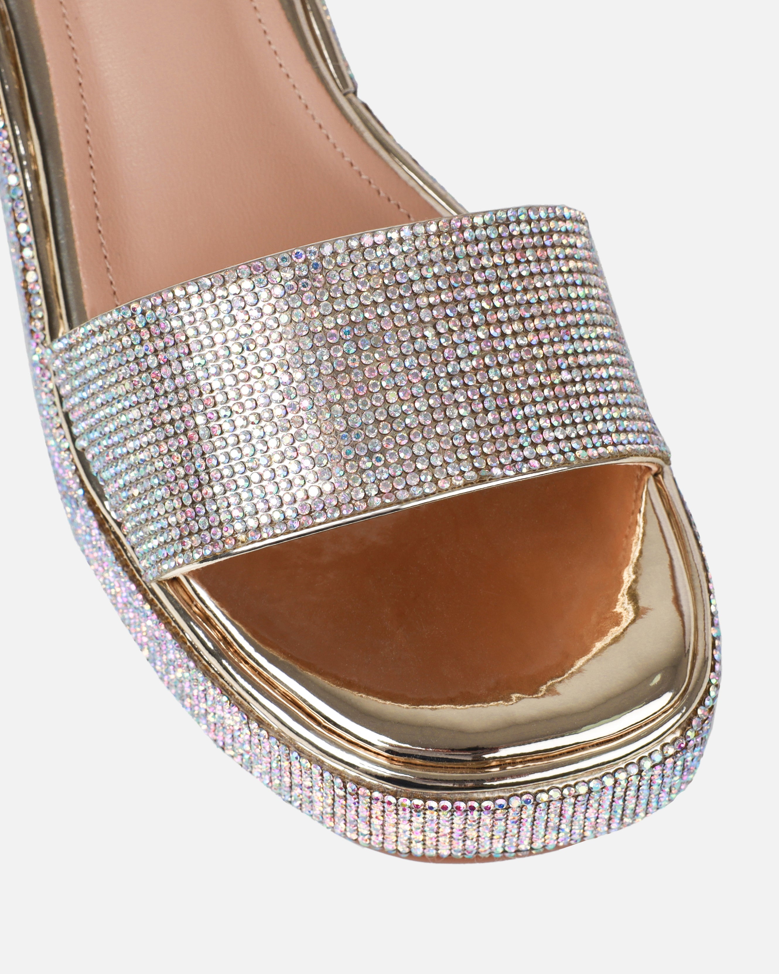 Brittany Gold Mirror Diamante Flatform Sandals