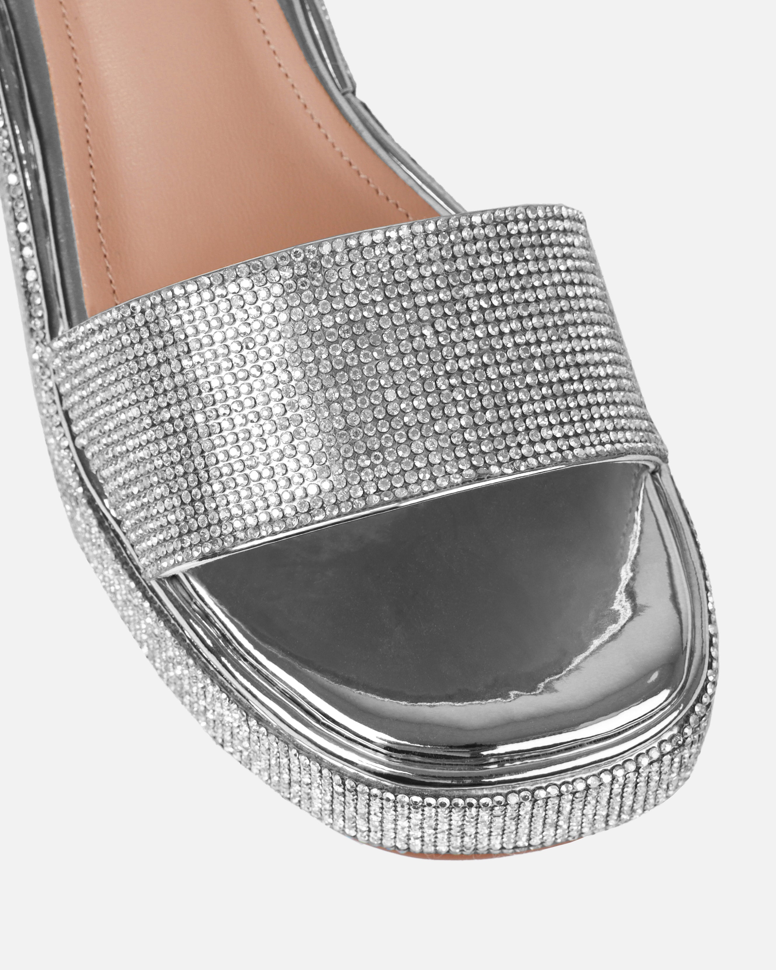 Brittany Silver Mirror Diamante Flatform Sandals