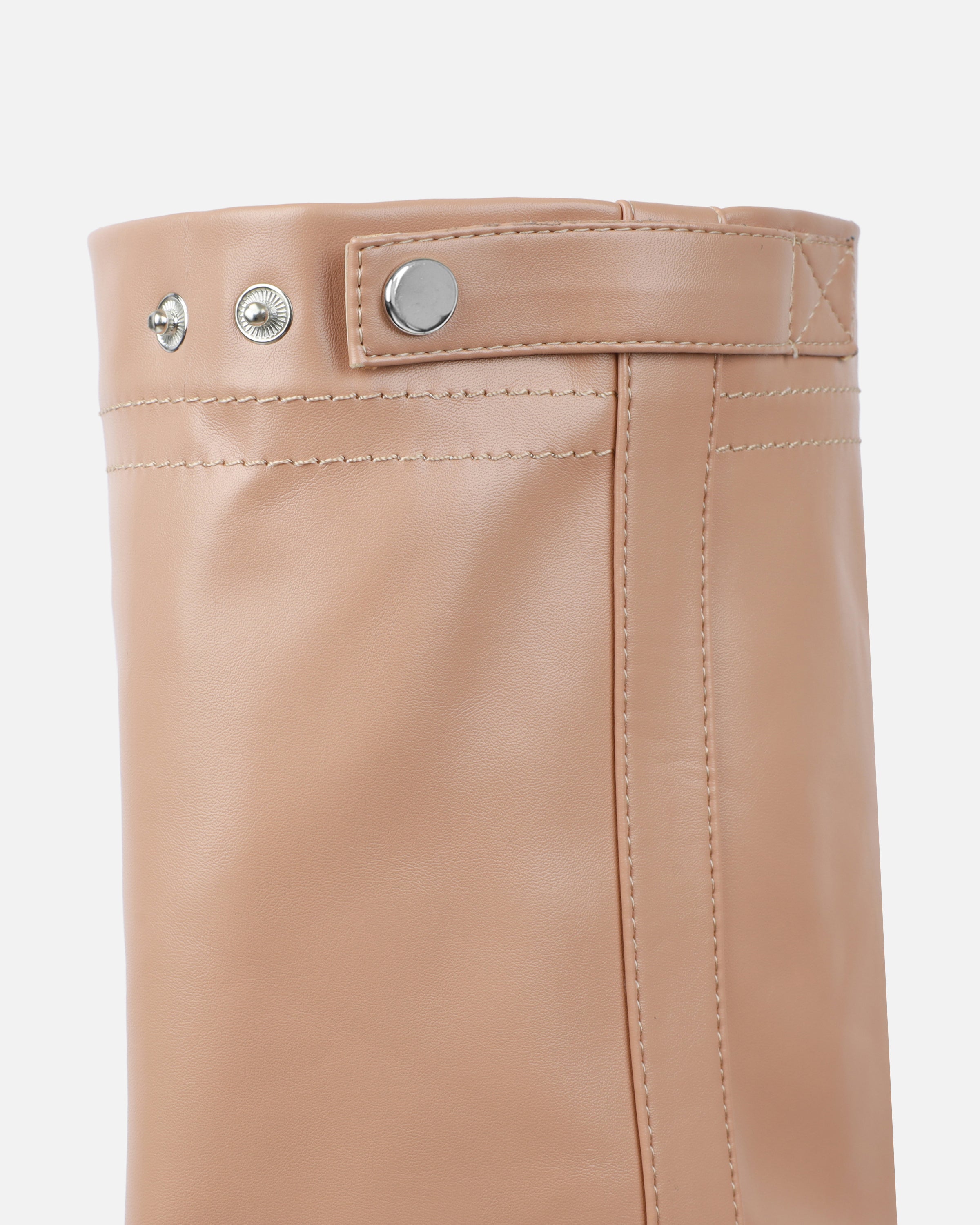 Sonny Beige Fold Over Wedge Knee Boots