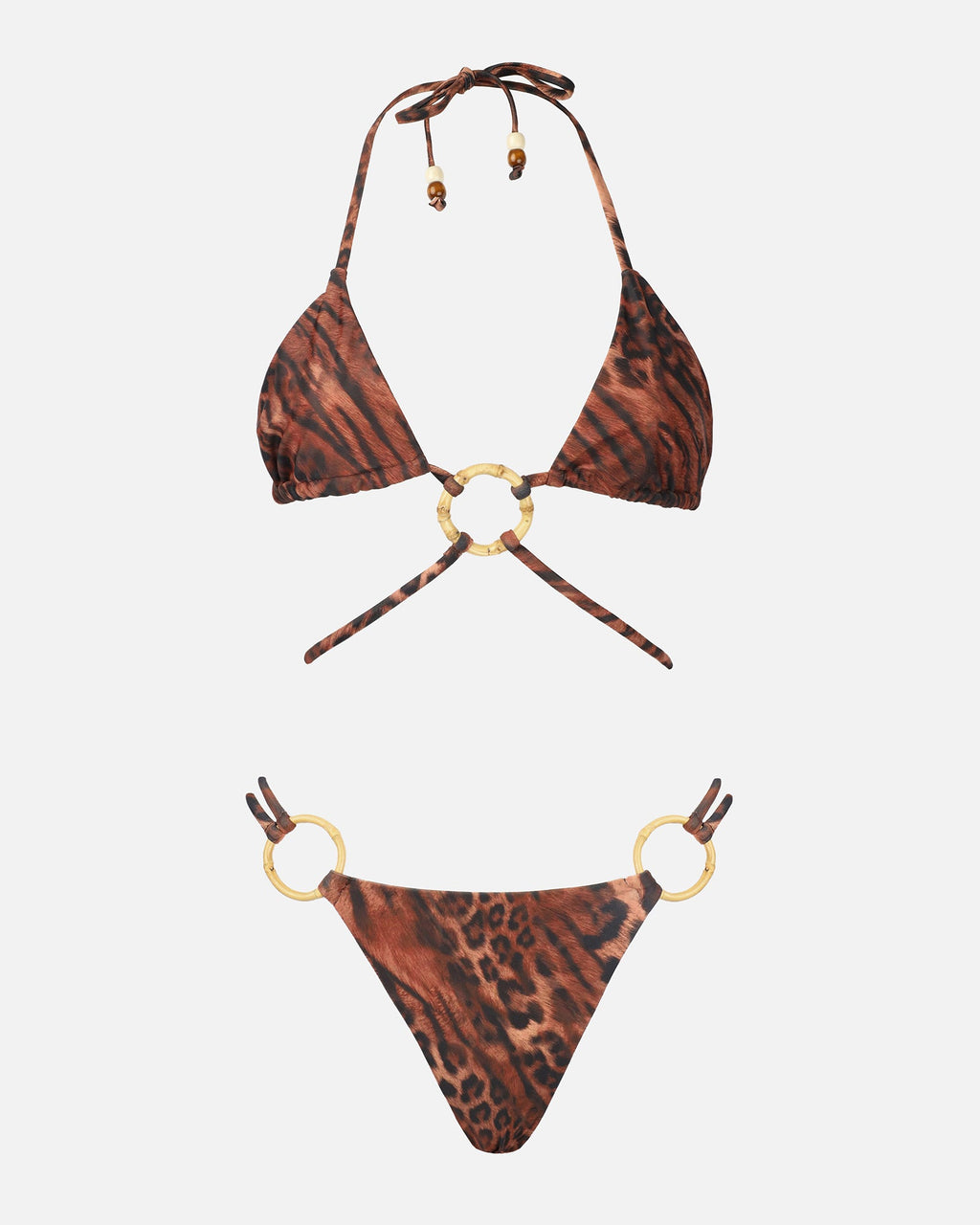 SARAE LEOPARD PRINT BAMBOO TRIM BIKINI SET