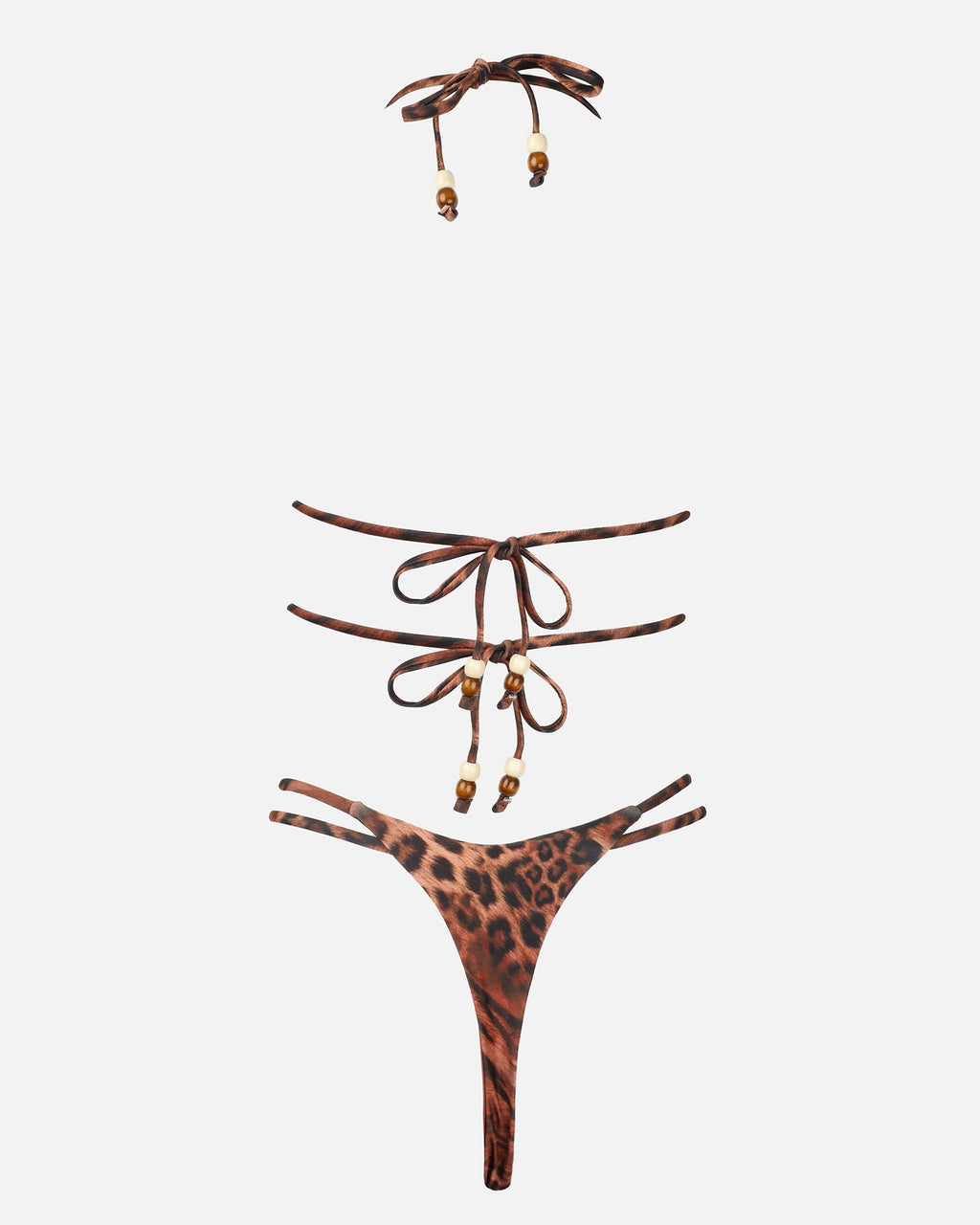 SARAE LEOPARD PRINT BAMBOO TRIM BIKINI SET