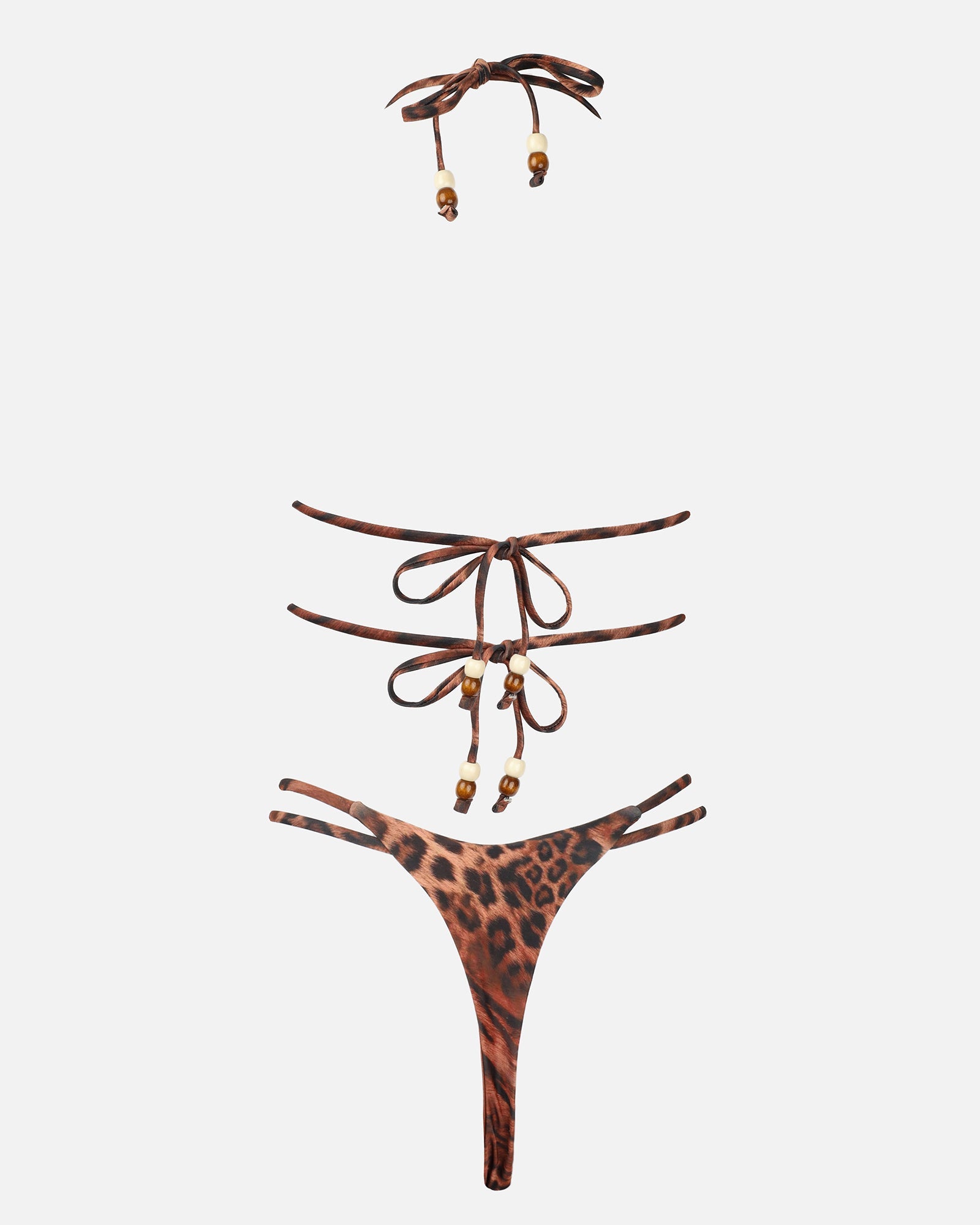 SARAE LEOPARD PRINT BAMBOO TRIM BIKINI SET