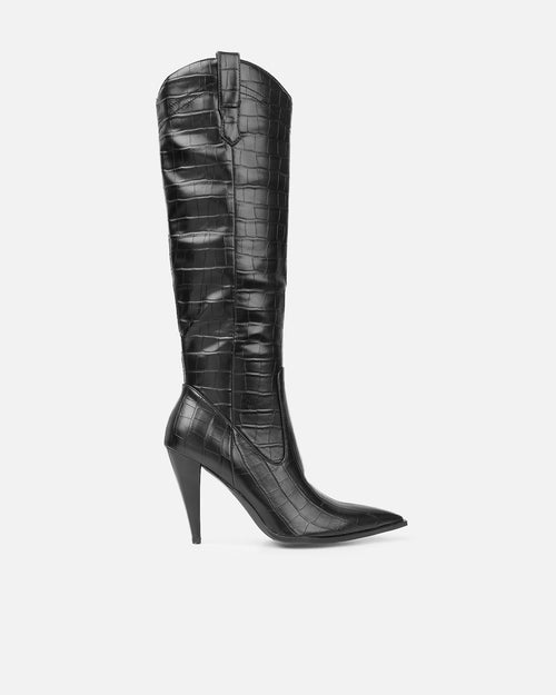 Stapleton Black Croc Effect Western Boots