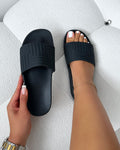 Sunnie Black Pattern Flat Slides