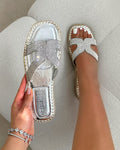 Sutton Silver Espadrille Slide Flat Sandals