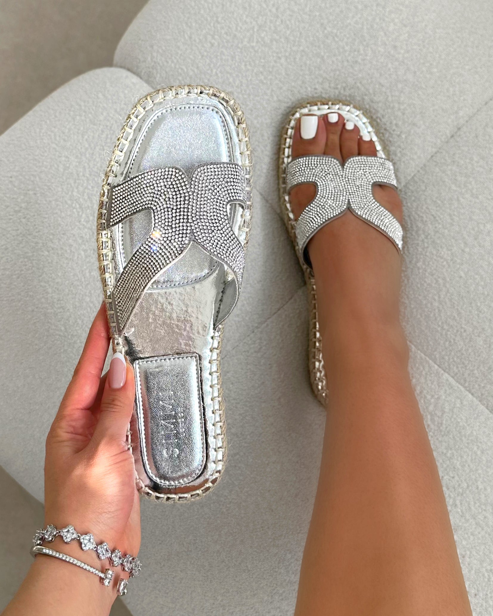 Sutton Silver Espadrille Slide Flat Sandals