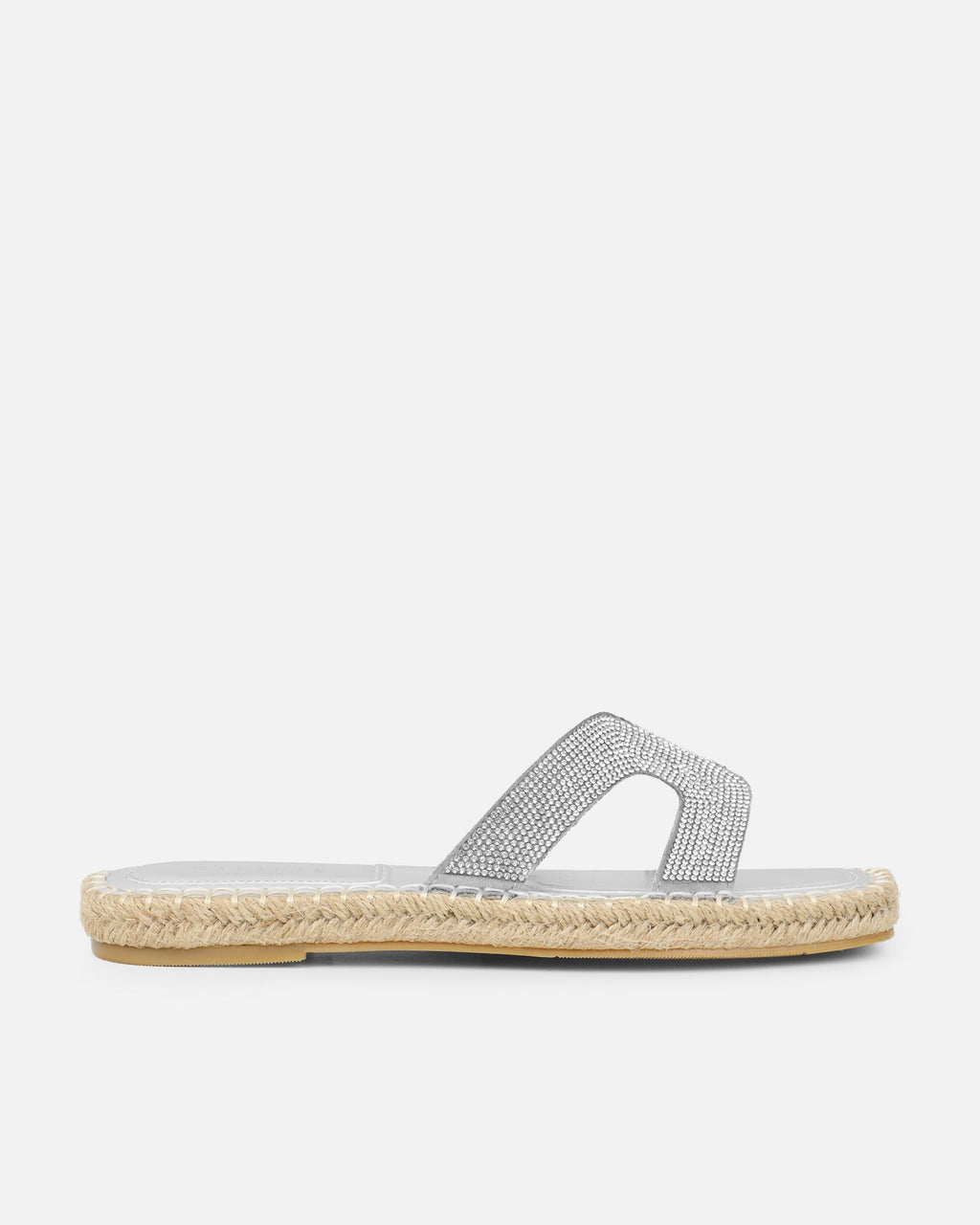 Sutton Silver Espadrille Slide Flat Sandals
