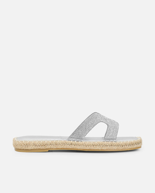 Sutton Silver Espadrille Slide Flat Sandals