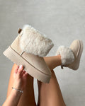 Tomiee Beige Faux Suede Fur Trimmed Ankle Boots