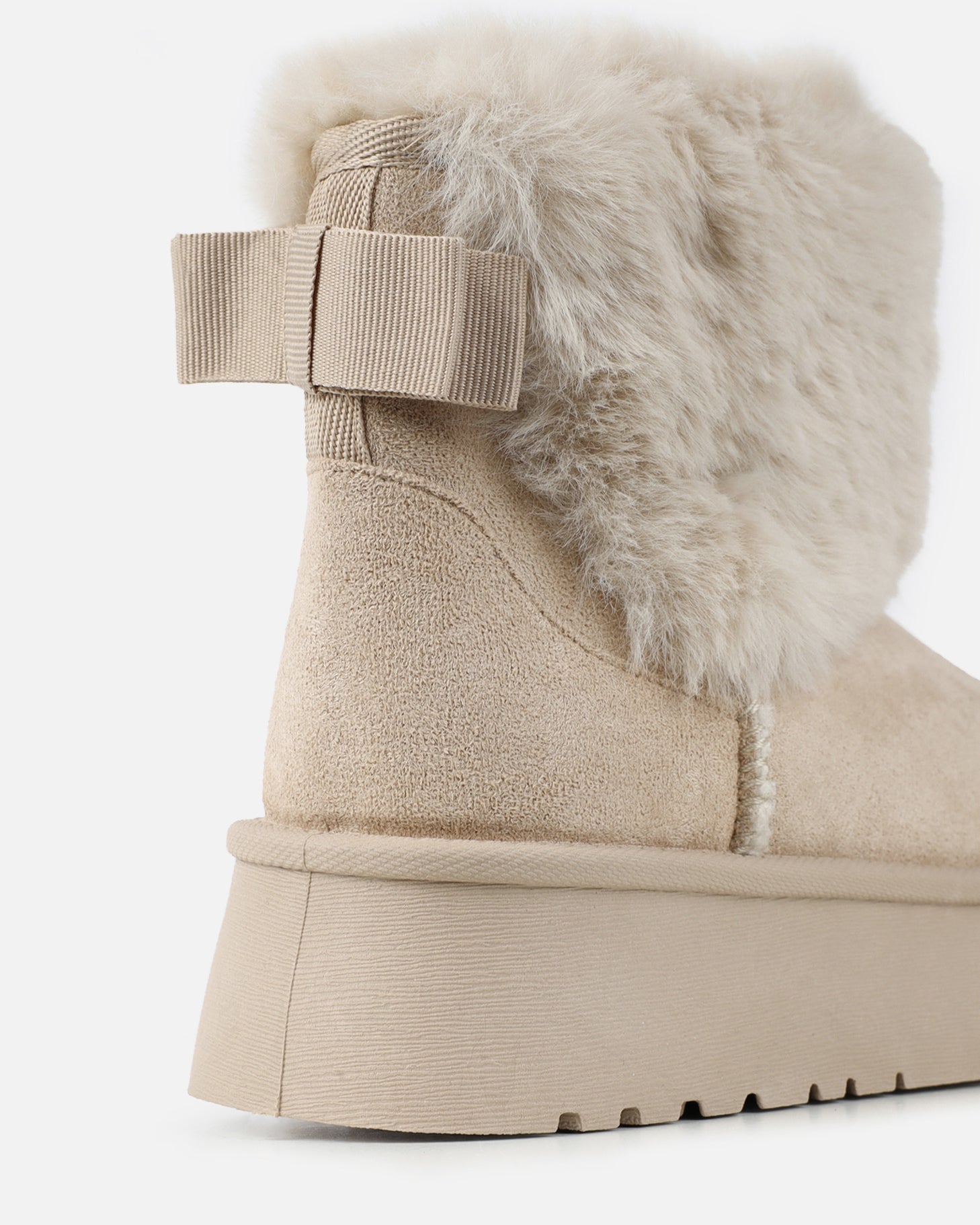 Tomiee Beige Faux Suede Fur Trimmed Ankle Boots