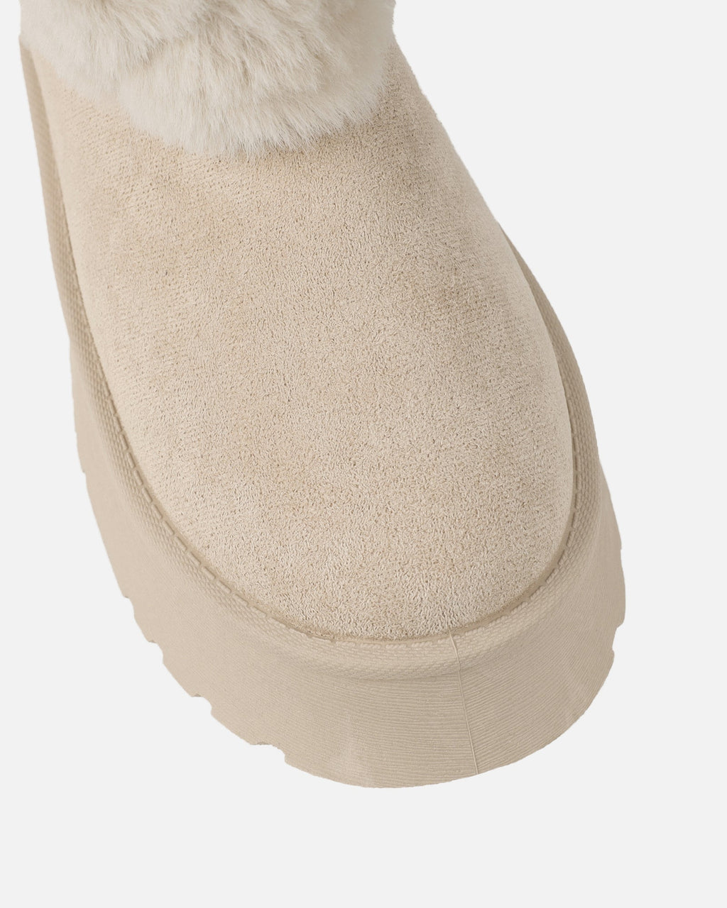 Tomiee Beige Faux Suede Fur Trimmed Ankle Boots