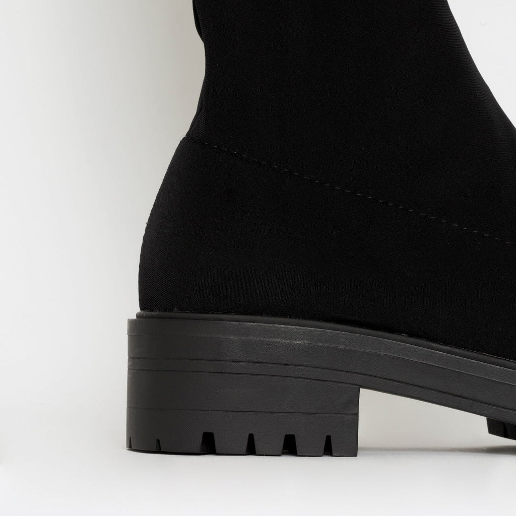 Tamia Black Lycra Flat Over the Knee Boots