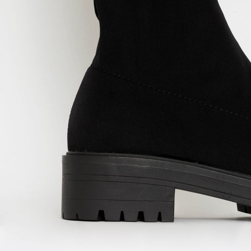 Tamia Black Lycra Flat Over the Knee Boots