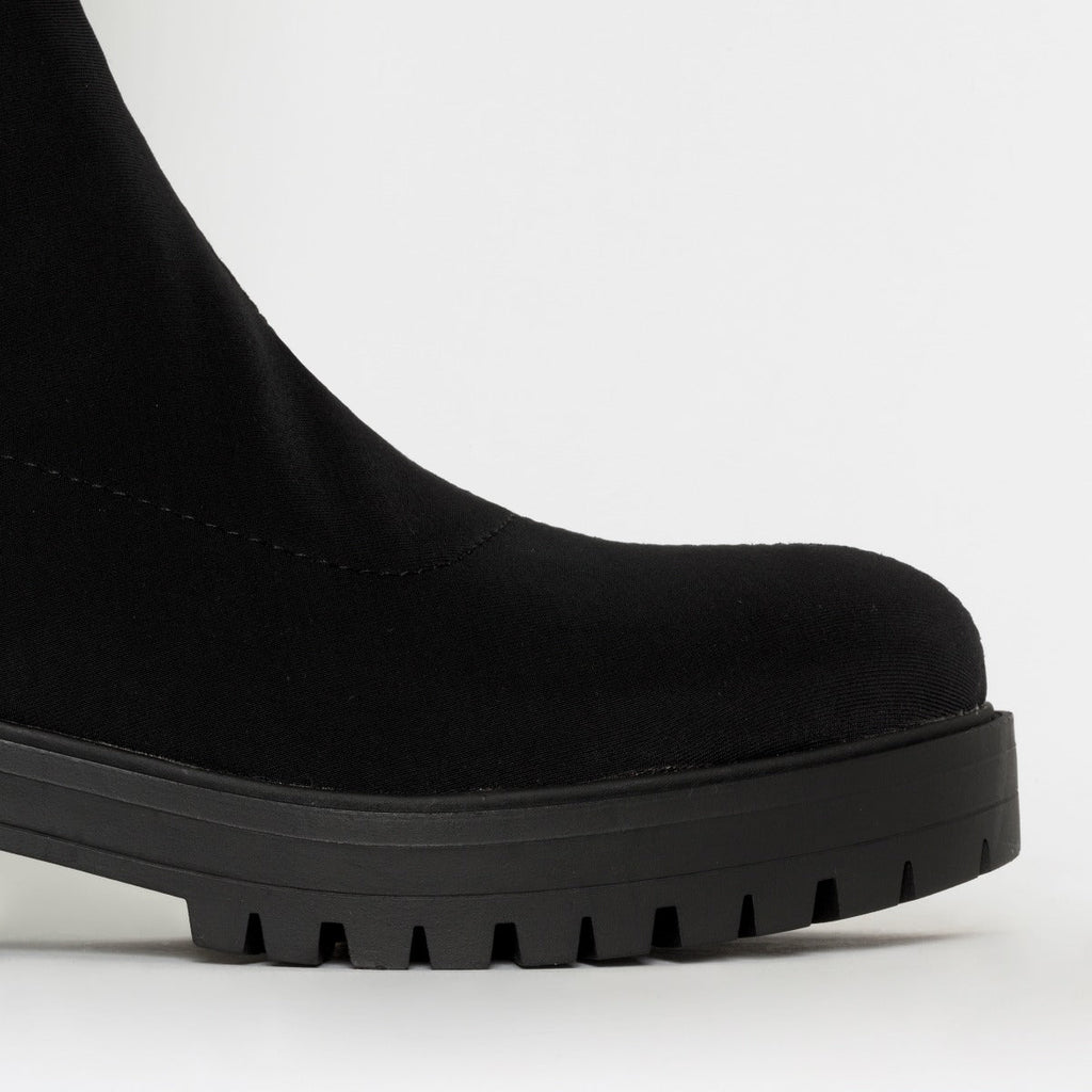 Tamia Black Lycra Flat Over the Knee Boots