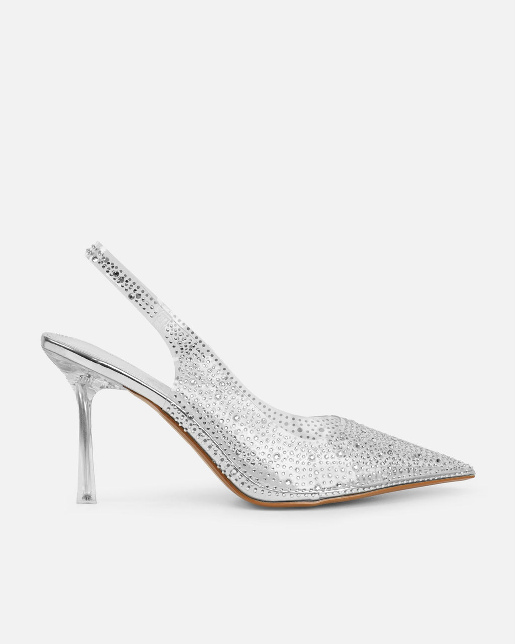 Tahoe Clear Diamante Silver Mirror Court Shoes