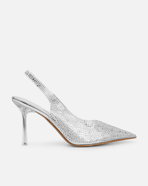 Tahoe Clear Diamante Silver Mirror Court Shoes
