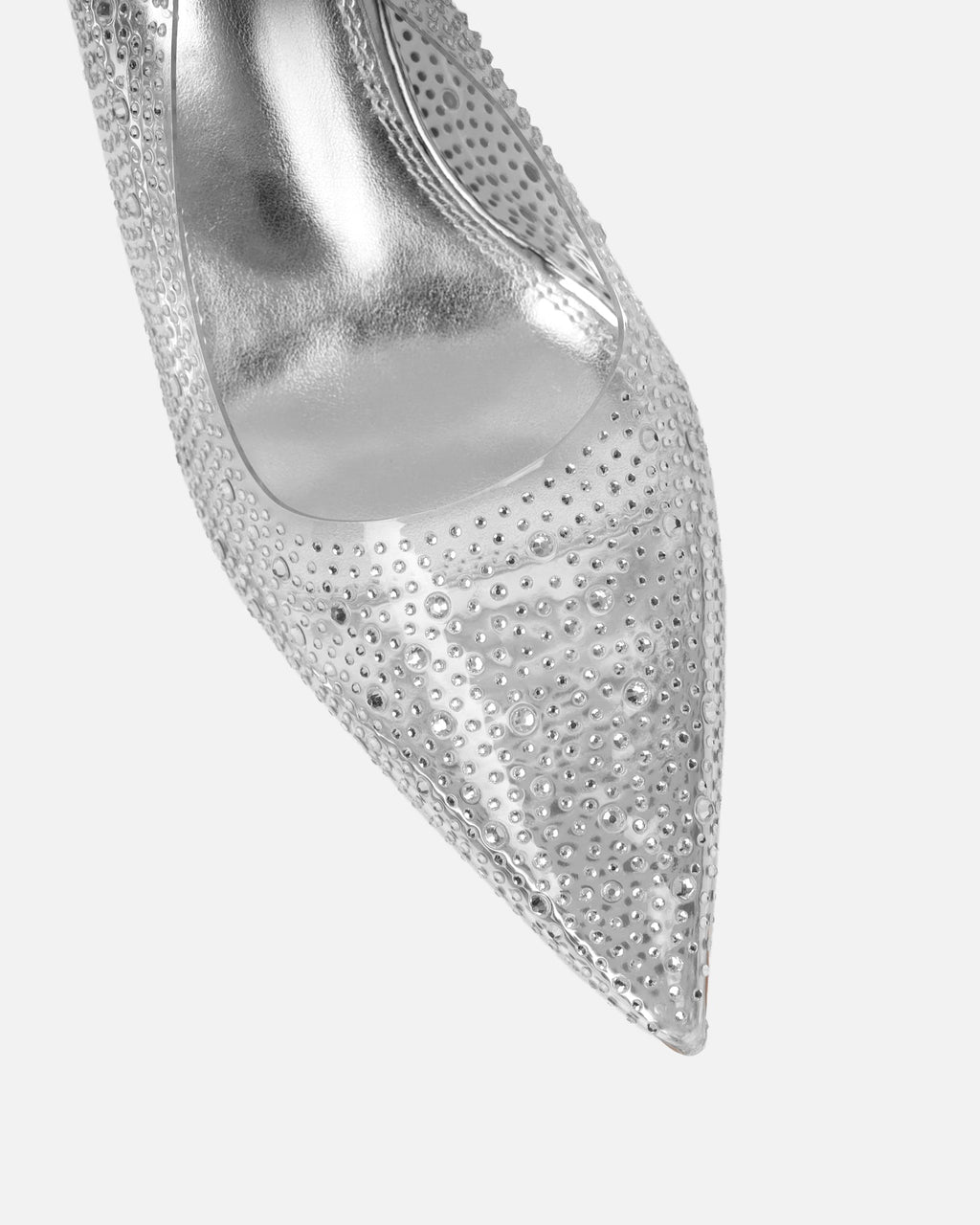 Tahoe Clear Diamante Silver Mirror Court Shoes