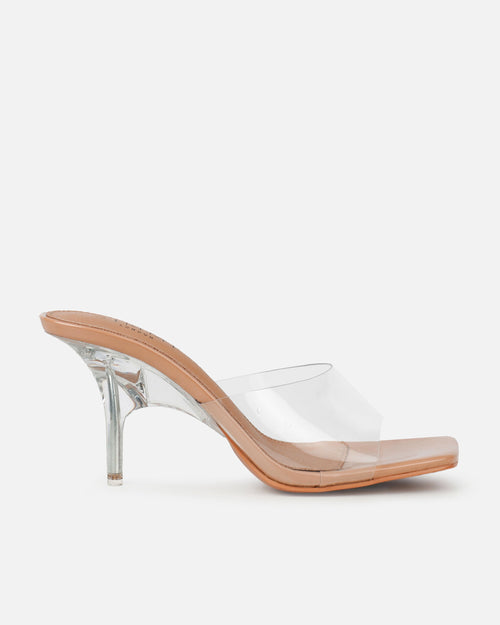 Tammie Nude Clear Mid Heel Mules