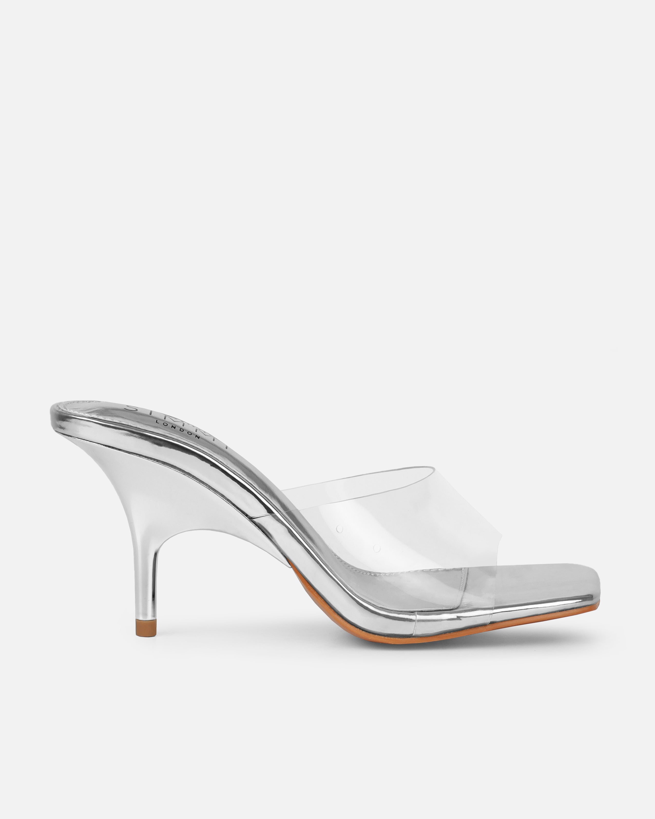 Tammie Silver Clear Mid Heel Mules