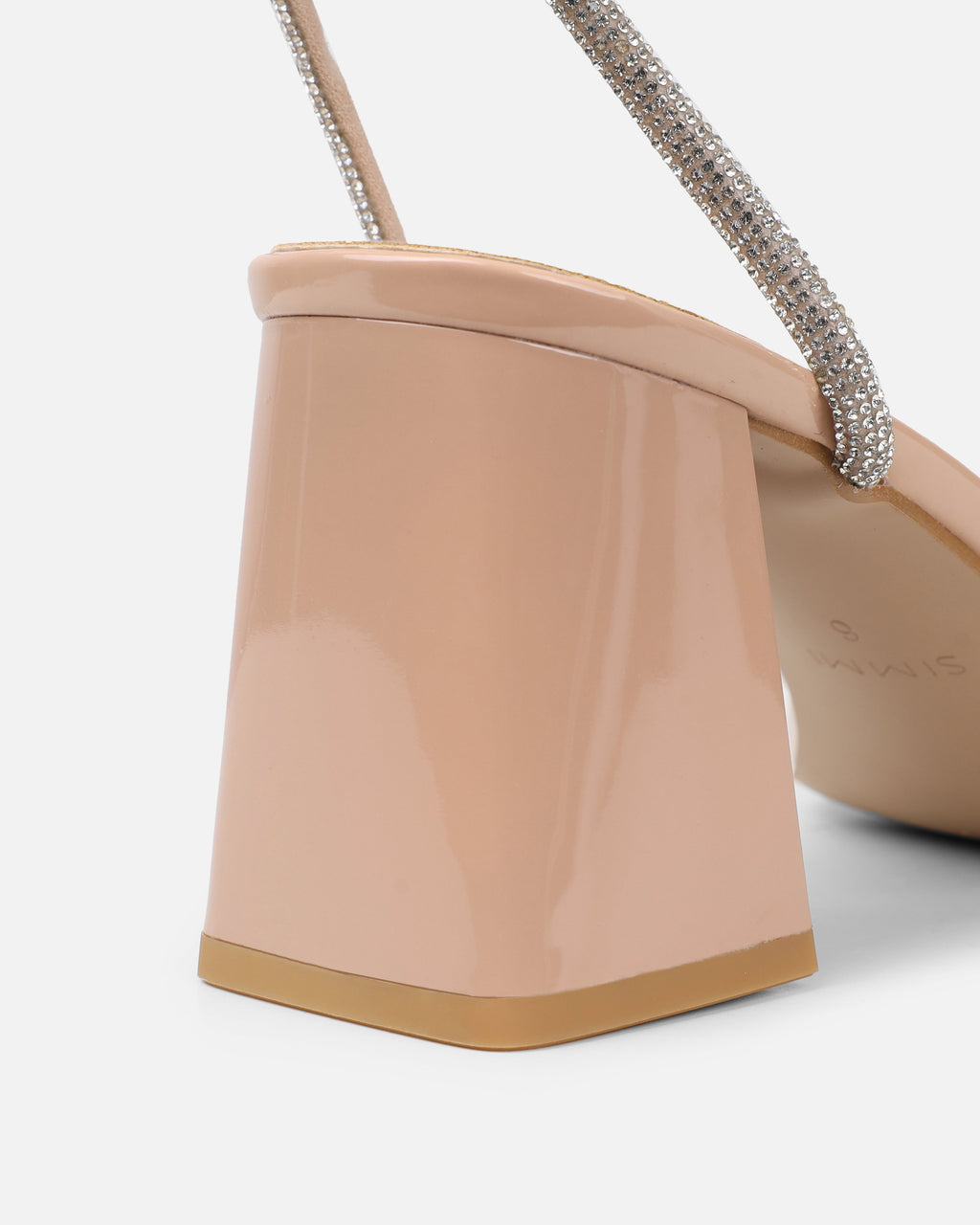 Ciel Nude Patent Diamante Low Block Heeled Sandals