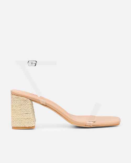 Thames Clear Nude Espadrille Block Heeled Sandals